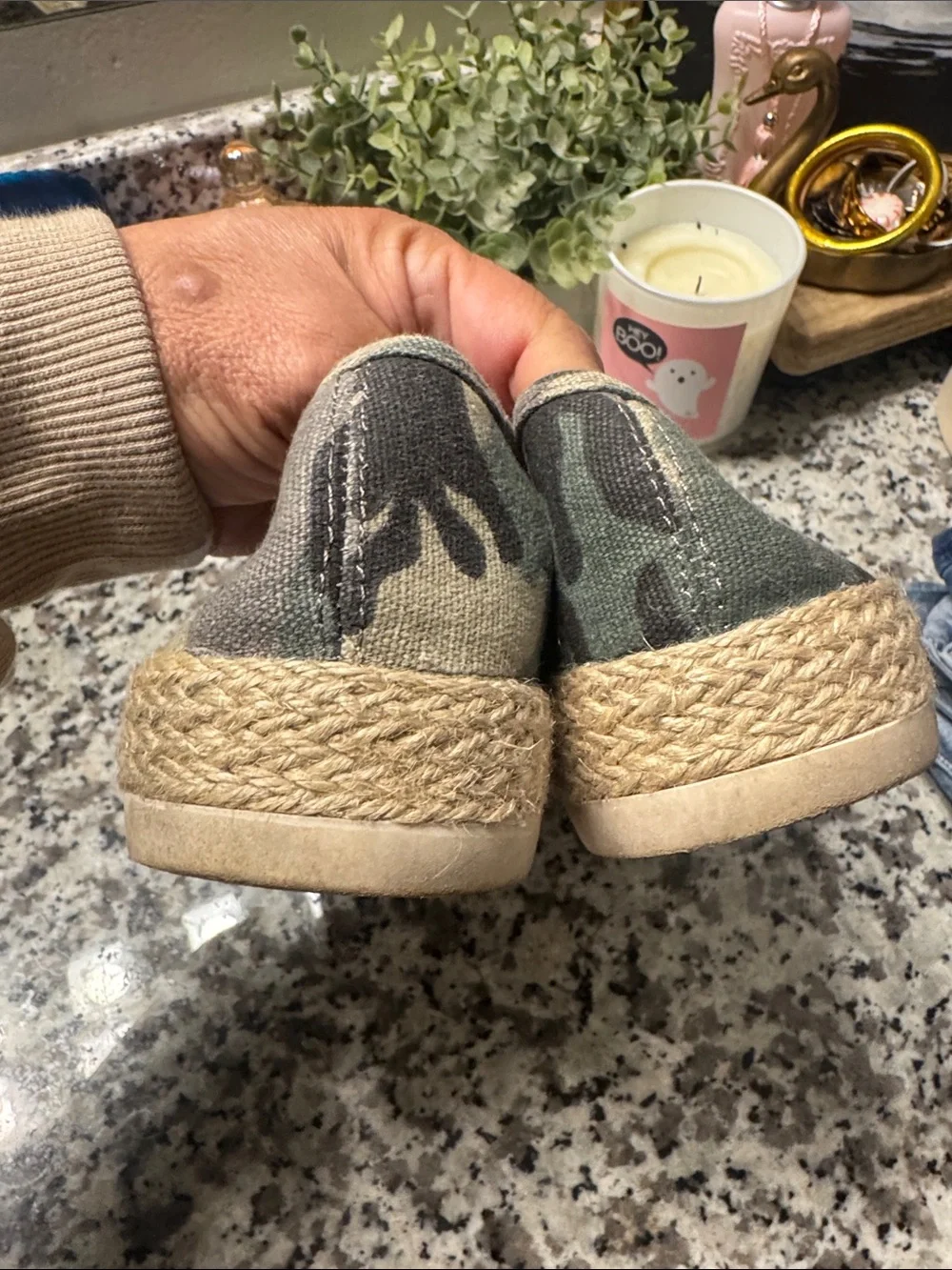 Esprit Camouflage Slip-On Espadrilles in Green and Tan